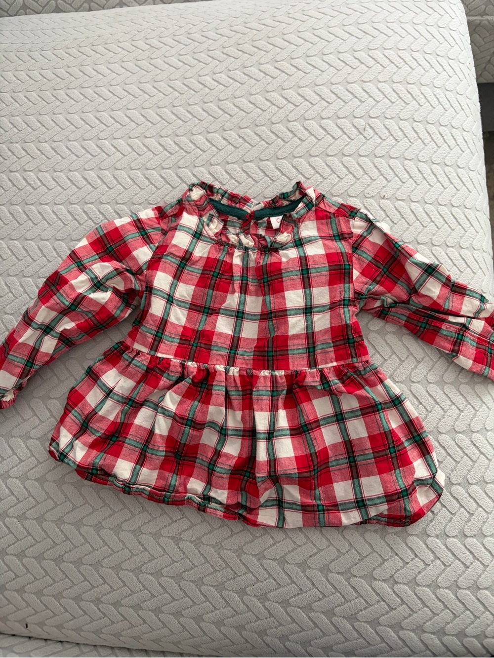 Cat & Jack Red White Plaid Long-Sleeve Peplum Dress